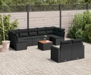 vidaXL Set canapele de grădină cu perne, 10 piese, negru, poliratan