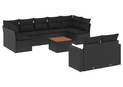 Set canapele de grădină cu perne, 10 piese, negru, poliratan - 2/3