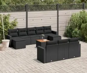 vidaXL Set canapele de grădină cu perne, 11 piese, negru, poliratan