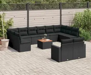 vidaXL Set mobilier de grădină cu perne, 13 piese, negru, poliratan