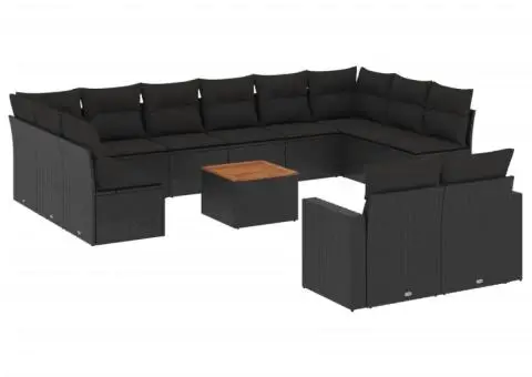 Set mobilier de grădină cu perne, 13 piese, negru, poliratan - 2/3