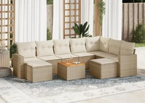 Set canapele de grădină cu perne, 10 piese, bej, poliratan - 1/3