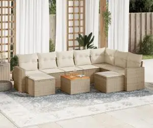 vidaXL Set canapele de grădină cu perne, 10 piese, bej, poliratan