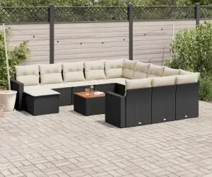 vidaXL Set mobilier de grădină cu perne, 13 piese, negru, poliratan