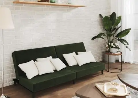 Canapea extensibilă cu 2 locuri, verde închis, catifea - 1/5