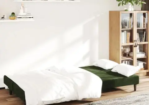 Canapea extensibilă cu 2 locuri, verde închis, catifea - 3/5