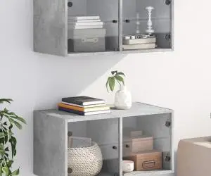 vidaXL Dulapuri de perete cu uși sticlă 2 buc. gri beton 68,5x37x35 cm