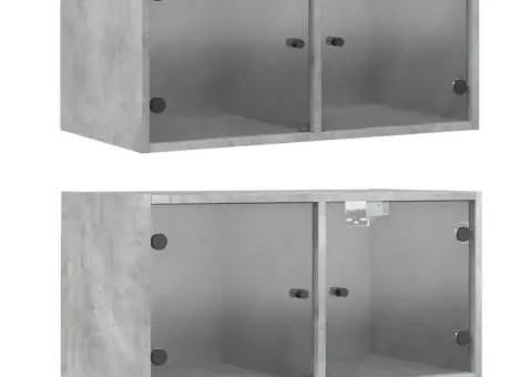 Dulapuri de perete cu uși sticlă 2 buc. gri beton 68,5x37x35 cm - 2/5