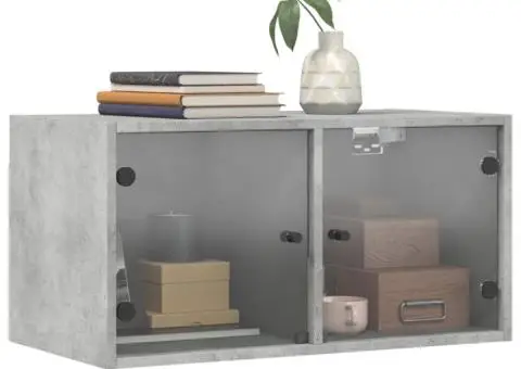 Dulapuri de perete cu uși sticlă 2 buc. gri beton 68,5x37x35 cm - 4/5