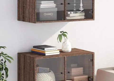 Dulapuri de perete cu uși din sticlă 2 buc. stejar maro - 1/5