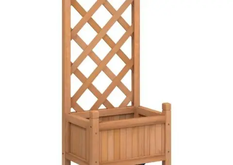 Jardinieră cu spalier și roți, maro, lemn masiv de brad - 2/5