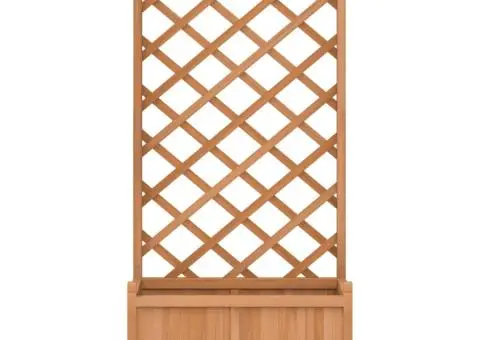 Jardinieră cu spalier și roți, maro, lemn masiv de brad - 4/5