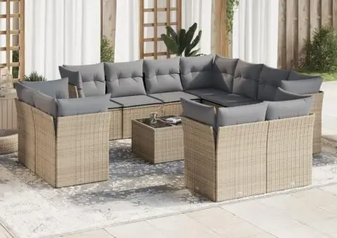 Set canapele de grădină cu perne, 12 piese, bej, poliratan - 1/3