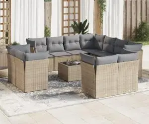 vidaXL Set canapele de grădină cu perne, 12 piese, bej, poliratan