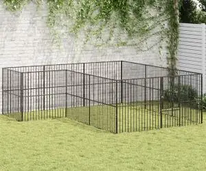 vidaXL Țarc pentru câini cu 12 panouri, negru, oțel galvanizat
