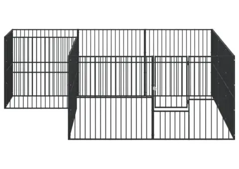 Țarc pentru câini cu 12 panouri, negru, oțel galvanizat - 4/5