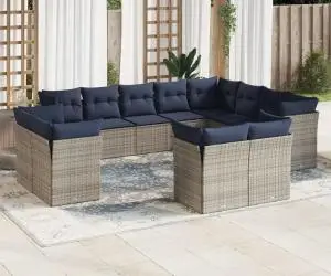 vidaXL Set mobilier de grădină cu perne, 12 piese, gri, poliratan