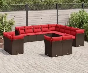 vidaXL Set canapele de grădină cu perne, 13 piese, maro, poliratan