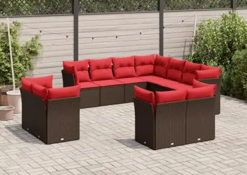 Set canapele de grădină cu perne, 11 piese, maro, poliratan - 1/3