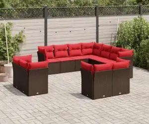vidaXL Set canapele de grădină cu perne, 11 piese, maro, poliratan