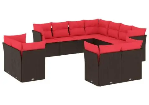 Set canapele de grădină cu perne, 11 piese, maro, poliratan - 2/3