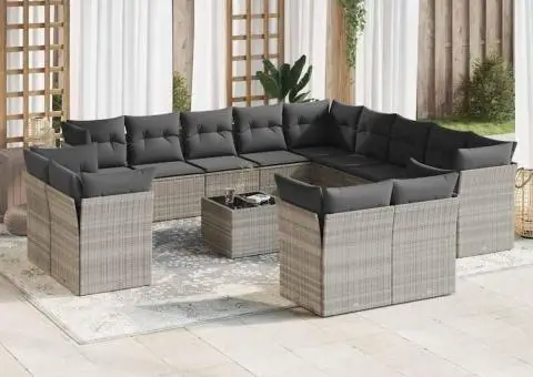 Set mobilier de grădină cu perne,14 piesegri deschis, poliratan - 1/3