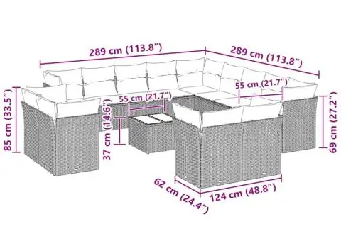 Set mobilier de grădină cu perne,14 piesegri deschis, poliratan - 3/3