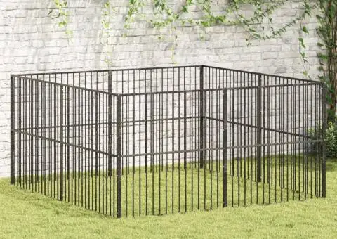 Țarc pentru câini cu 8 panouri, negru, oțel galvanizat - 1/5