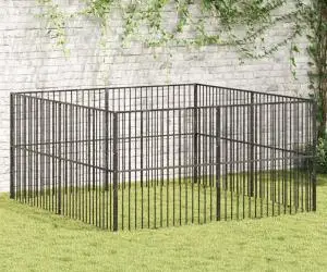 vidaXL Țarc pentru câini cu 8 panouri, negru, oțel galvanizat
