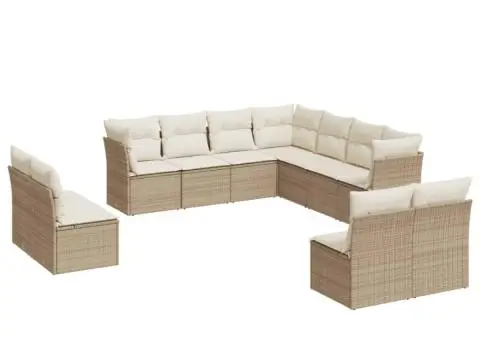 Set canapele de grădină cu perne, 11 piese, bej, poliratan - 2/3