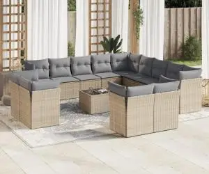 vidaXL Set canapele de grădină, 14 piese, cu perne, bej, poliratan