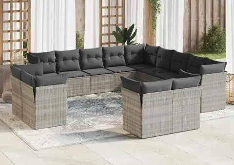 Set canapele de grădină cu perne, 13piese gri deschis poliratan - 1/3