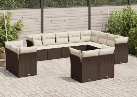 Set canapele de grădină cu perne, 12 piese, maro, poliratan - 1/3