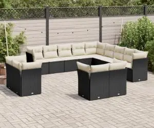 vidaXL Set mobilier de grădină cu perne, 13 piese, negru, poliratan