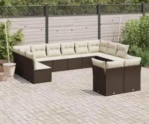 vidaXL Set canapele de grădină cu perne, 12 piese, maro, poliratan