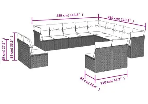 Set canapele de grădină cu perne, 12 piese, bej, poliratan - 3/3