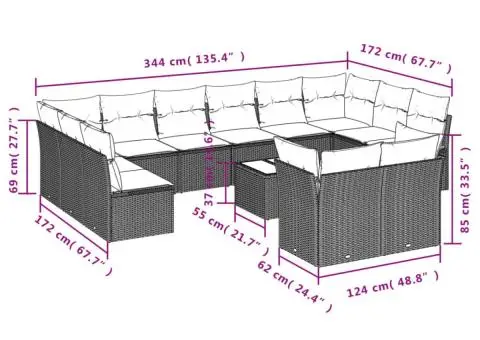 Set canapele de grădină, 13 piese, cu perne, bej, poliratan - 3/3