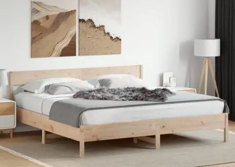 Cadru de pat fără saltea, 200x200 cm, lemn masiv pin - 1/5