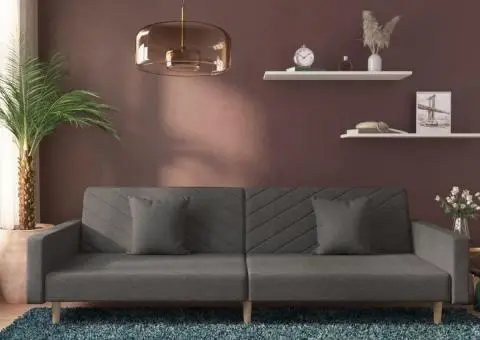 Canapea extensibilă cu 2 locuri, 2 perne, gri închis, textil - 1/5