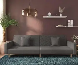 vidaXL Canapea extensibilă cu 2 locuri, 2 perne, gri închis, textil