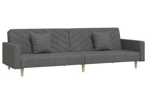 Canapea extensibilă cu 2 locuri, 2 perne, gri închis, textil - 2/5