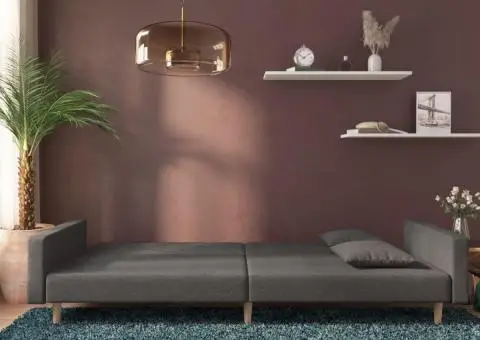 Canapea extensibilă cu 2 locuri, 2 perne, gri închis, textil - 3/5