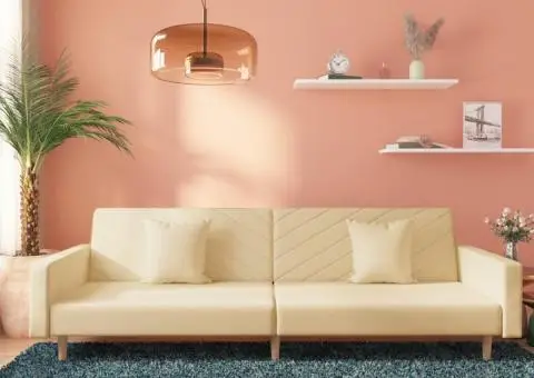 Canapea extensibilă cu 2 locuri, 2 perne, crem, textil - 1/5