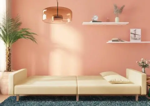 Canapea extensibilă cu 2 locuri, 2 perne, crem, textil - 3/5