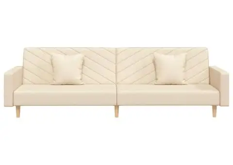 Canapea extensibilă cu 2 locuri, 2 perne, crem, textil - 5/5