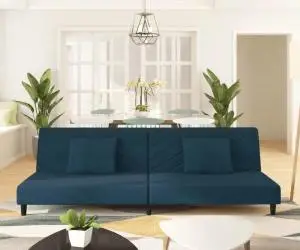 vidaXL Canapea extensibilă cu 2 locuri, 2 perne, albastru, catifea