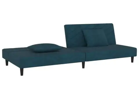 Canapea extensibilă cu 2 locuri, 2 perne, albastru, catifea - 4/5