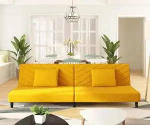 vidaXL Canapea extensibilă cu 2 locuri, 2 perne, galben, catifea