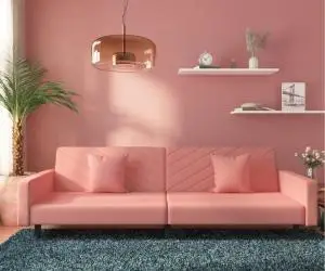 vidaXL Canapea extensibilă cu 2 locuri, 2 perne, roz, catifea