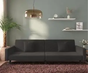 vidaXL Canapea extensibilă cu 2 locuri, 2 perne, negru, catifea